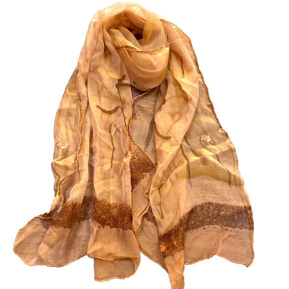 SALVATORE FERRAGAMO Sheer Scarf Silk Rectangle Burnt Orange Flowers Butterflies - Picture 2 of 11